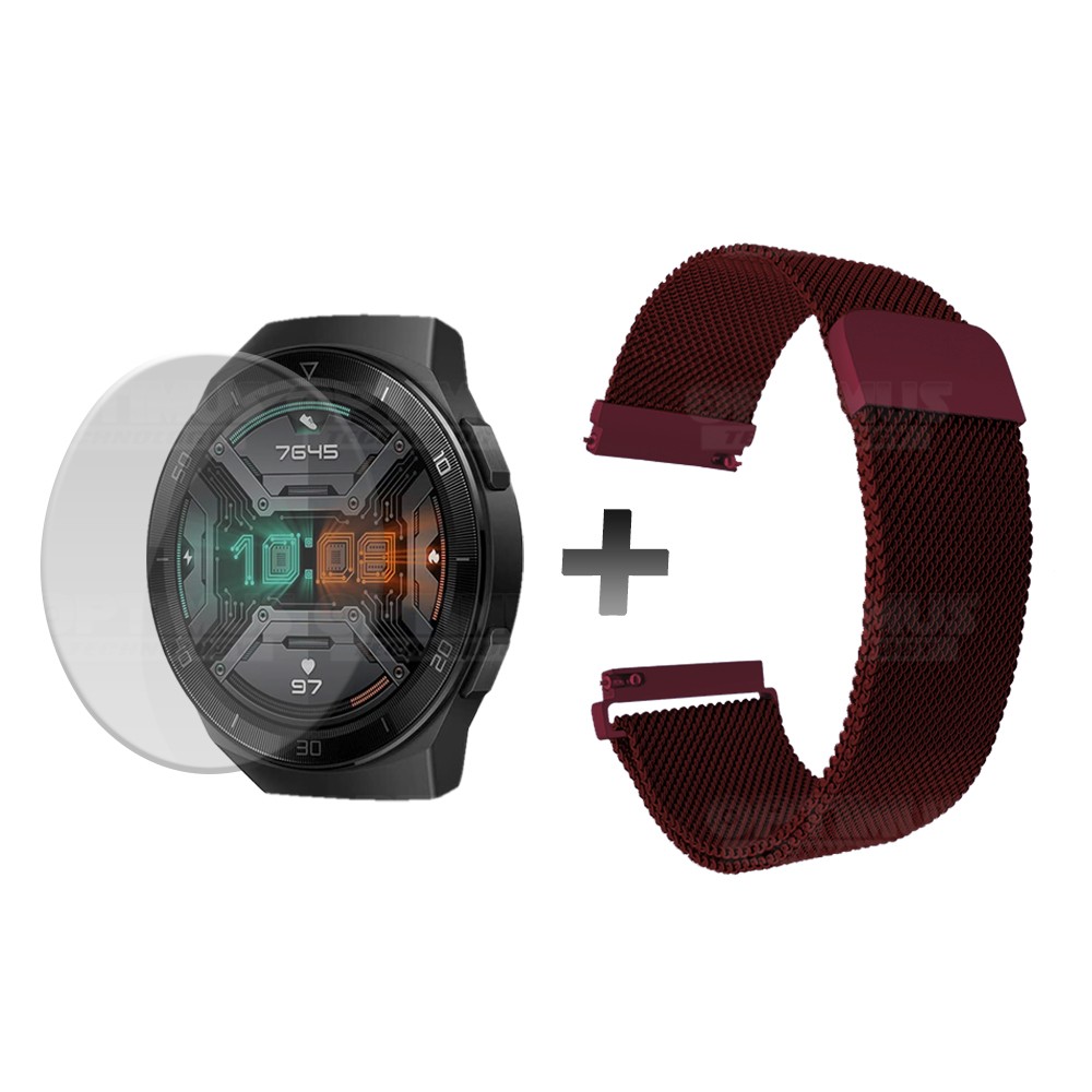 Buff Film Screen Protector Y Correa Magnética Acero Inoxidable Smartwatch Reloj Inteligente Huawei Gt2E OPTIMUS TECHNOLOGY™ - 11