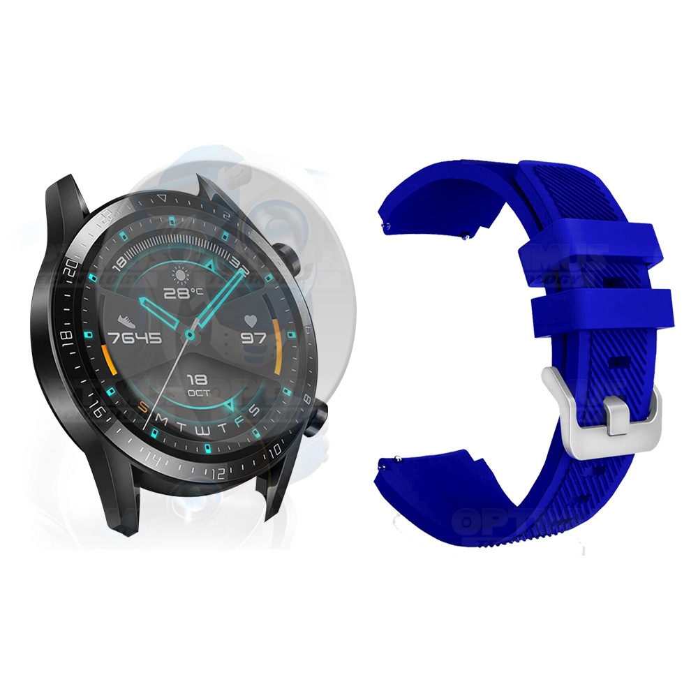 Kit Correa Pulso Manilla de Goma Y Vidrio Templado Huawei Gt 2 46mm | OPTIMUS TECHNOLOGY™ | CRRY-VTP-HW-GT2-46 |