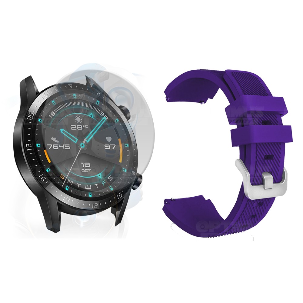 Kit Correa Pulso Manilla de Goma Y Vidrio Templado Huawei Gt 2 46mm | OPTIMUS TECHNOLOGY™ | CRRY-VTP-HW-GT2-46 |