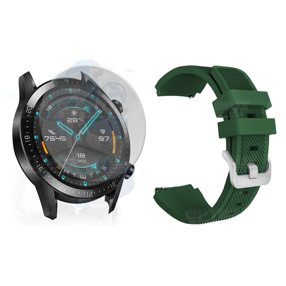 Kit Correa Pulso Manilla de Goma Y Vidrio Templado Huawei Gt 2 46mm | OPTIMUS TECHNOLOGY™ | CRRY-VTP-HW-GT2-46 |