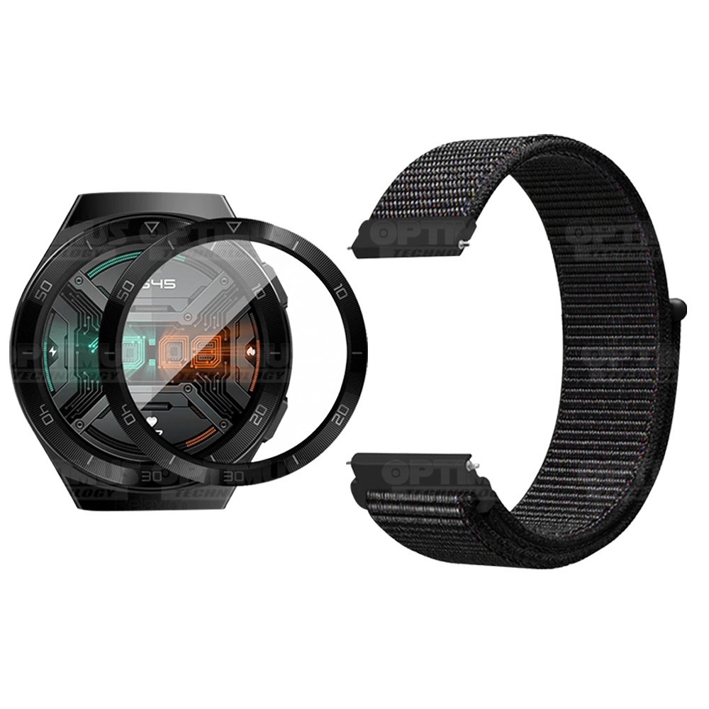KIT Correa tipo velcro y Vidrio templado cerámico para Reloj Smartwatch Huawei GT 2E 46mm OPTIMUS TECHNOLOGY™ - 9