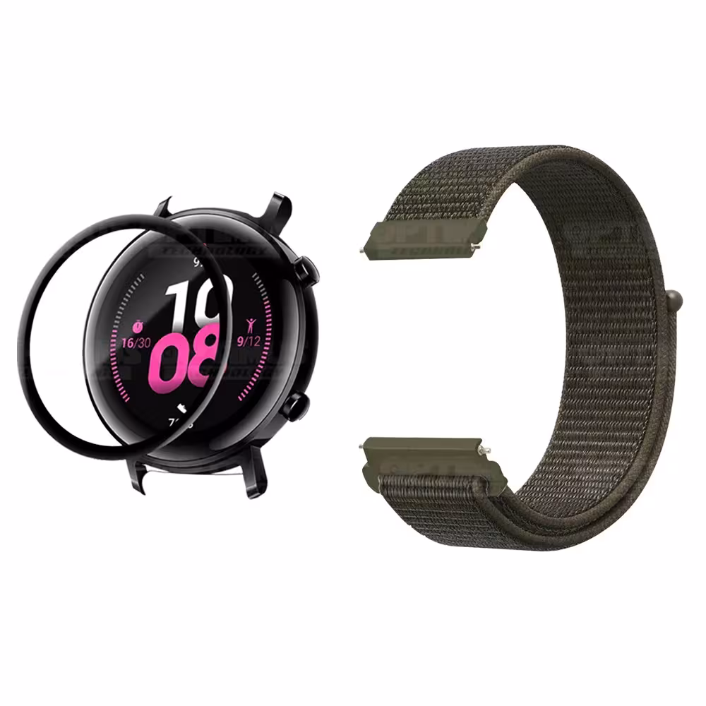 KIT Correa tipo velcro y Vidrio templado cerámico para Reloj Smartwatch Huawei GT2 42mm OPTIMUS TECHNOLOGY™ - 41
