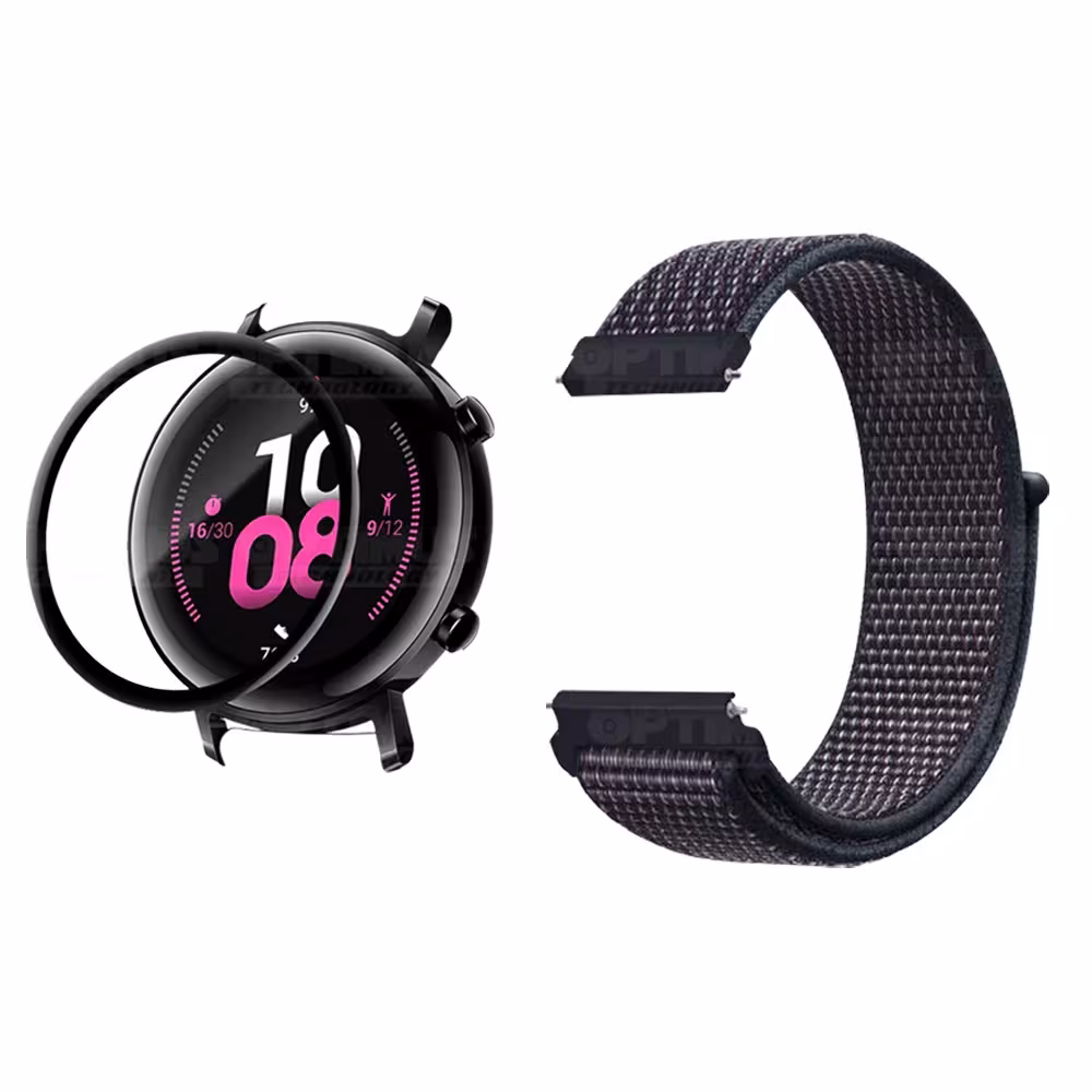 KIT Correa tipo velcro y Vidrio templado cerámico para Reloj Smartwatch Huawei GT2 42mm OPTIMUS TECHNOLOGY™ - 45