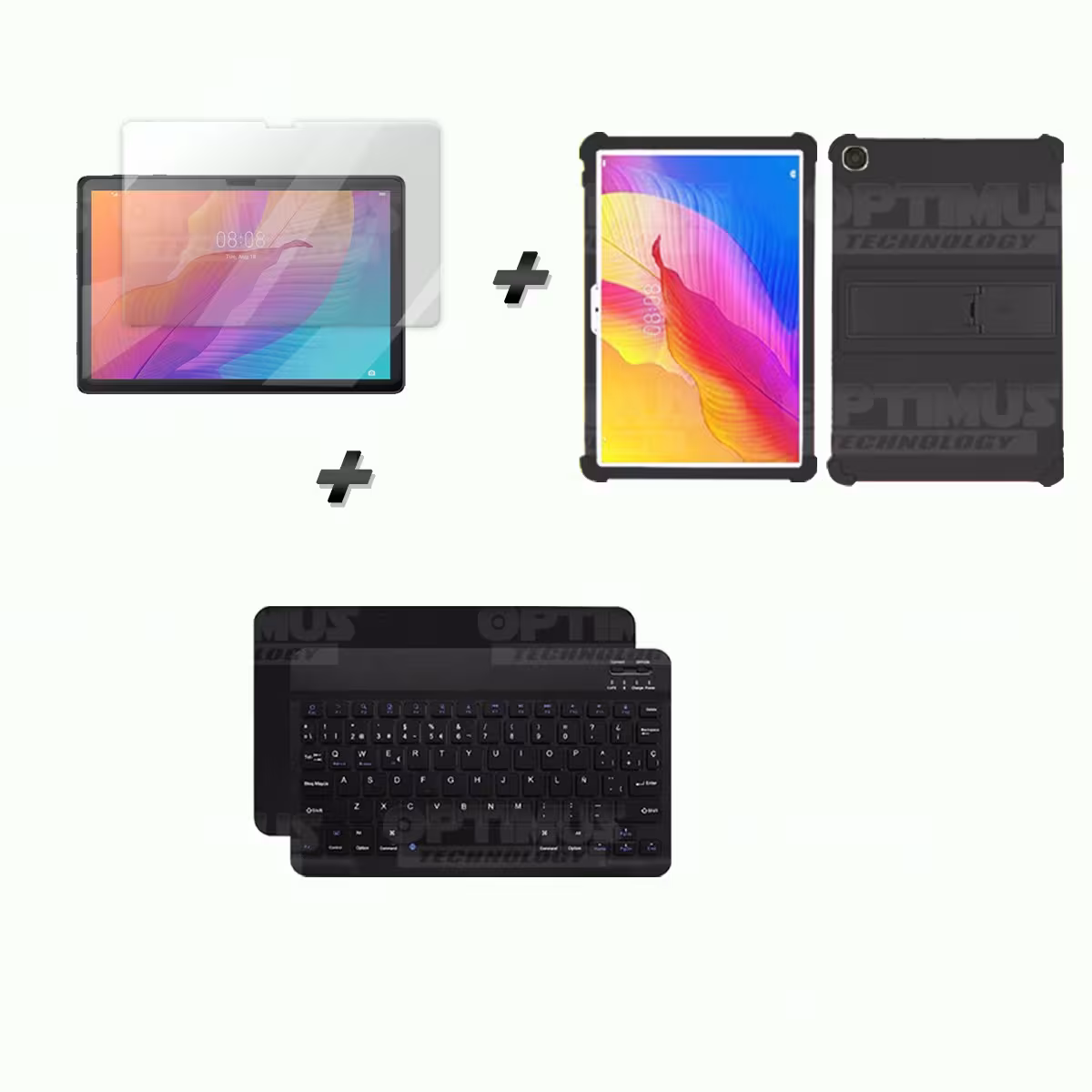 Kit Vidrio templado + Estuche Protector Goma + Teclado y Mouse Ratón Bluetooth para Tablet Huawei matepad T10S OPTIMUS TECHNOLOG