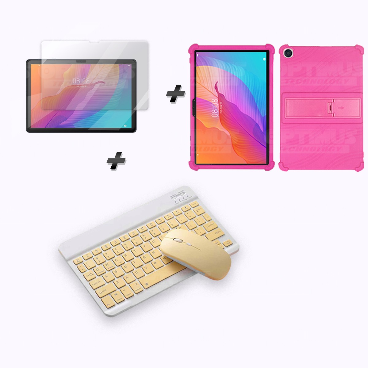 Kit Vidrio templado + Estuche Protector Goma + Teclado y Mouse Ratón Bluetooth para Tablet Huawei matepad T10S OPTIMUS TECHNOLOG