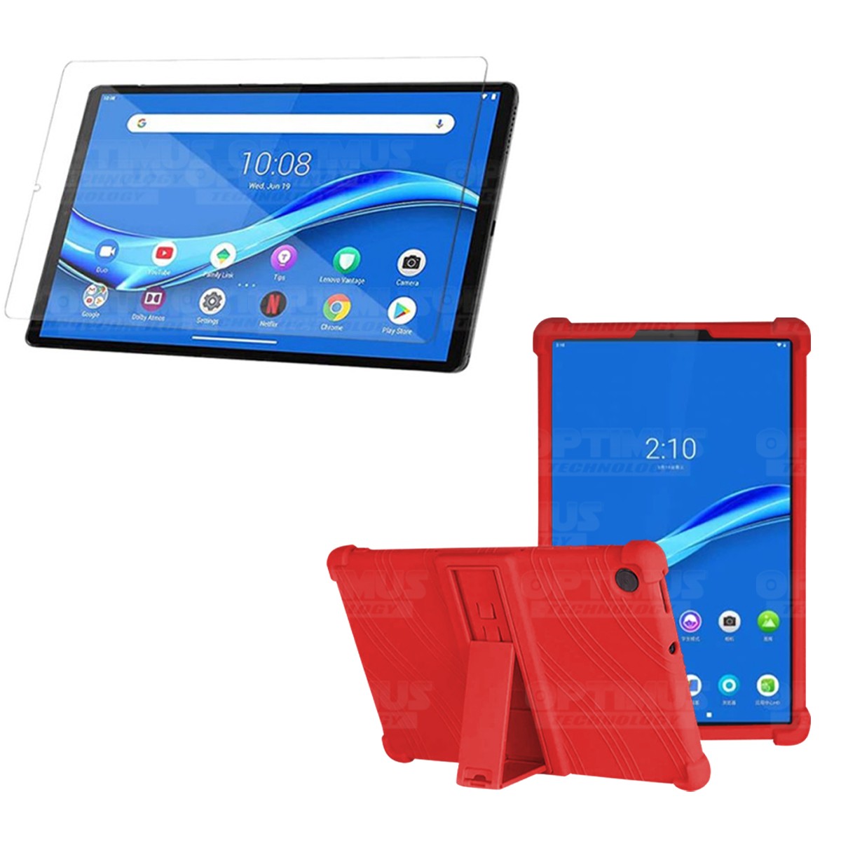 Kit Vidrio templado y Estuche Protector de goma antigolpes con soporte Tablet Lenovo m10 plus tb-x606f OPTIMUS TECHNOLOGY™ - 5