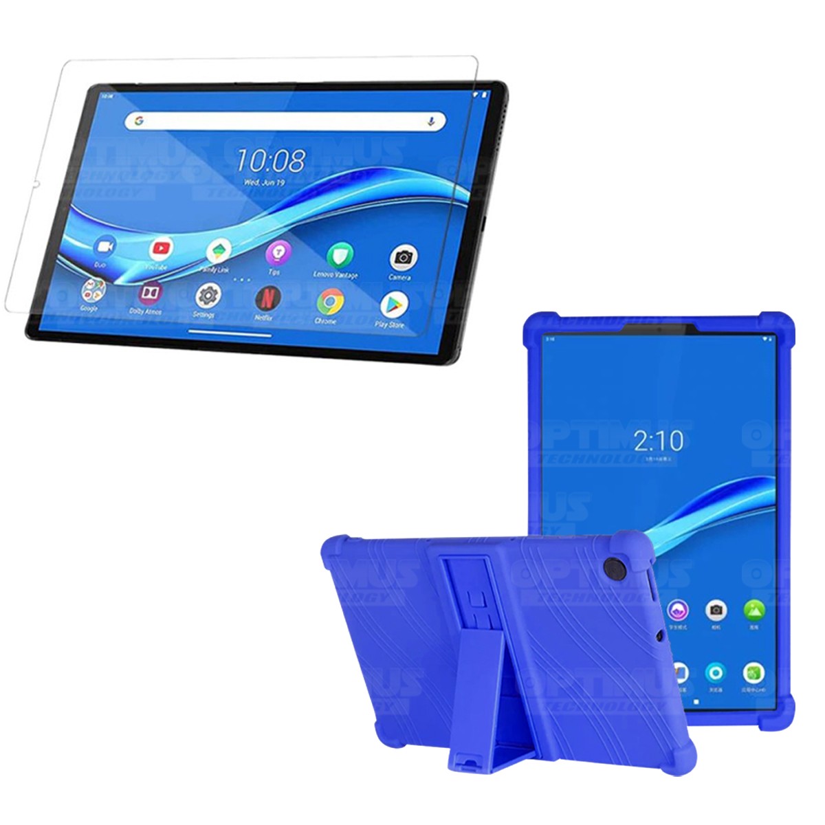 Kit Vidrio templado y Estuche Protector de goma antigolpes con soporte Tablet Lenovo m10 plus tb-x606f OPTIMUS TECHNOLOGY™ - 15