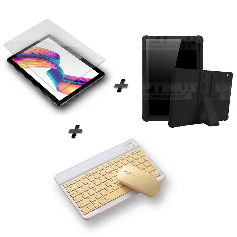 Kit Vidrio templado + Estuche Protector Goma + Teclado y Mouse Ratón Bluetooth para Tablet Huawei T3-10 OPTIMUS TECHNOLOGY™ - 1