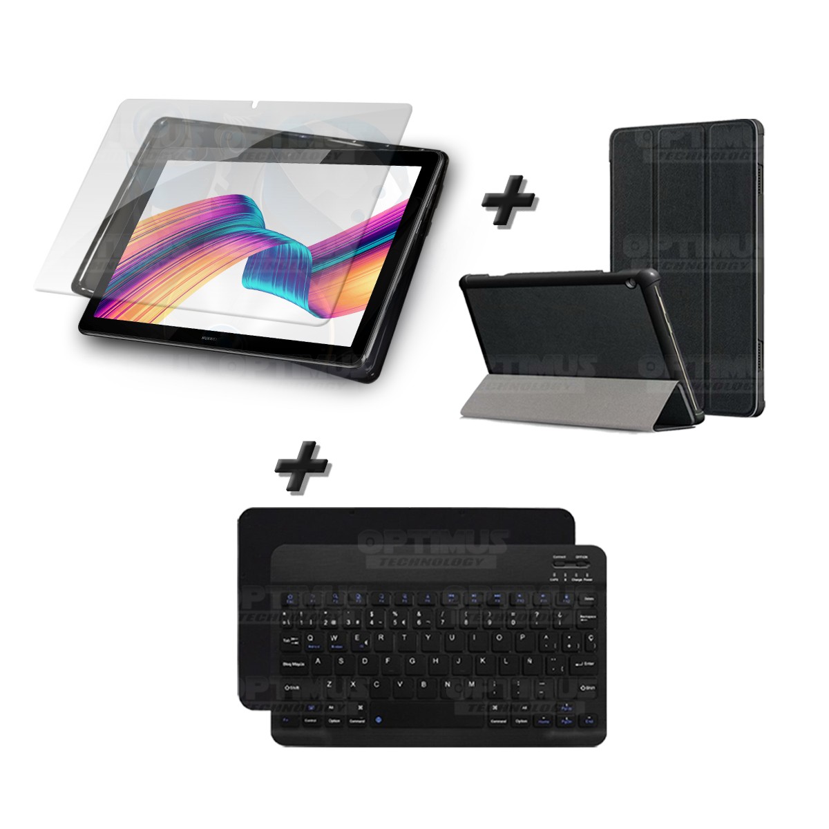 Kit Vidrio templado + Case Forro Protector + Teclado y Mouse Ratón Bluetooth para Tablet Huawei Huawei T5-10 OPTIMUS TECHNOLOGY™
