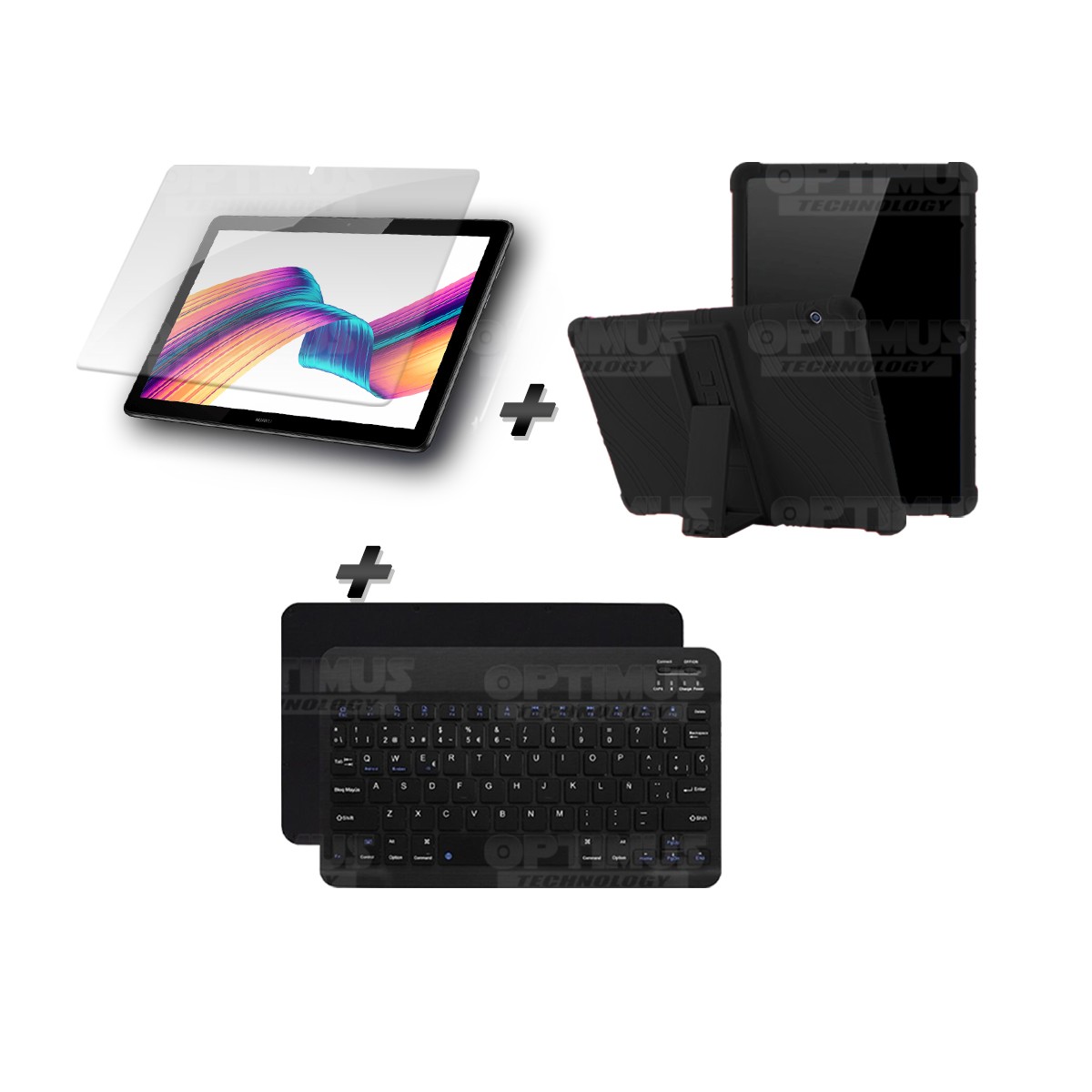 Kit Vidrio templado + Estuche Protector Goma + Teclado y Mouse Ratón Bluetooth para Tablet Huawei T5-10 OPTIMUS TECHNOLOGY™ - 3