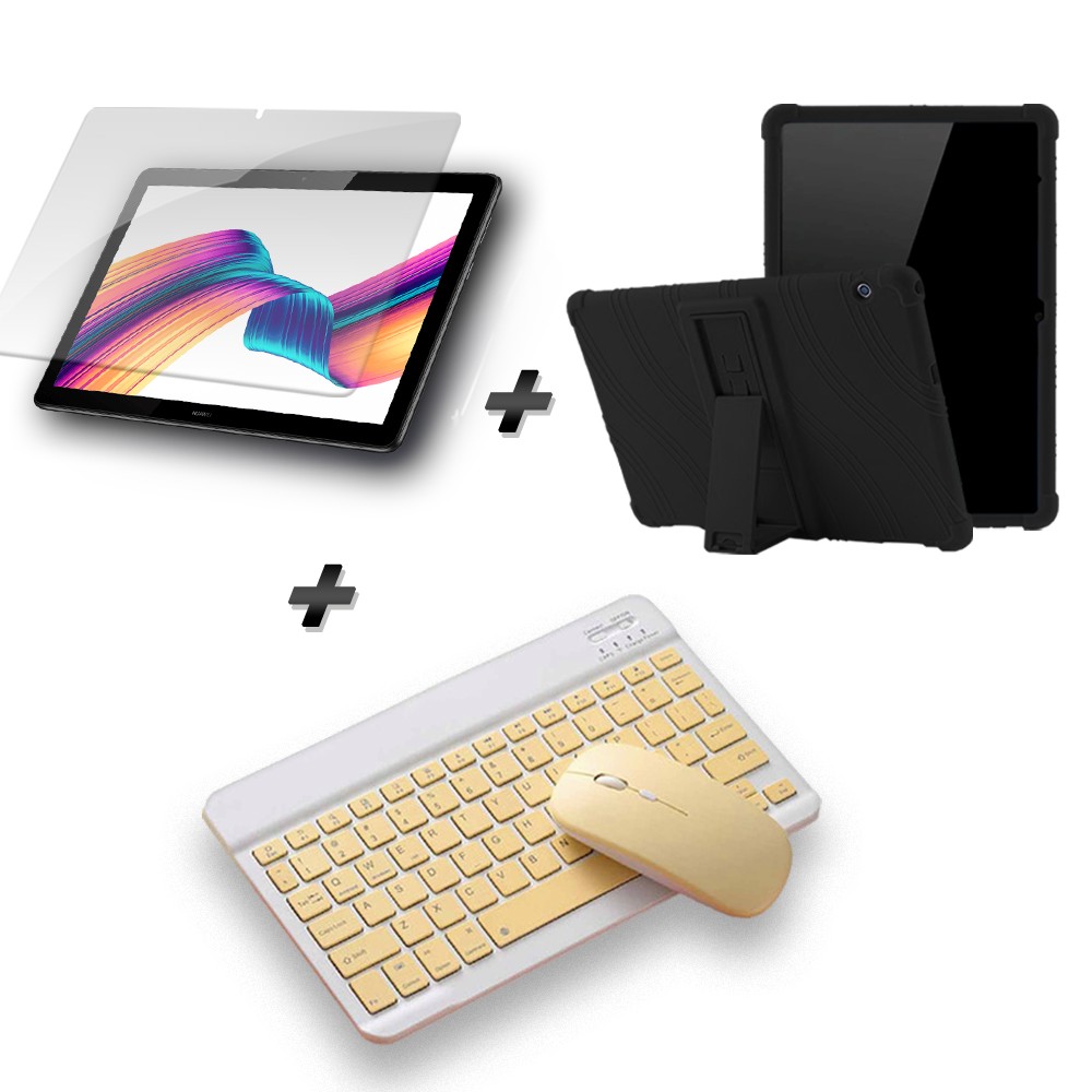 Kit Vidrio templado + Estuche Protector Goma + Teclado y Mouse Ratón Bluetooth para Tablet Huawei T5-10 OPTIMUS TECHNOLOGY™ - 1