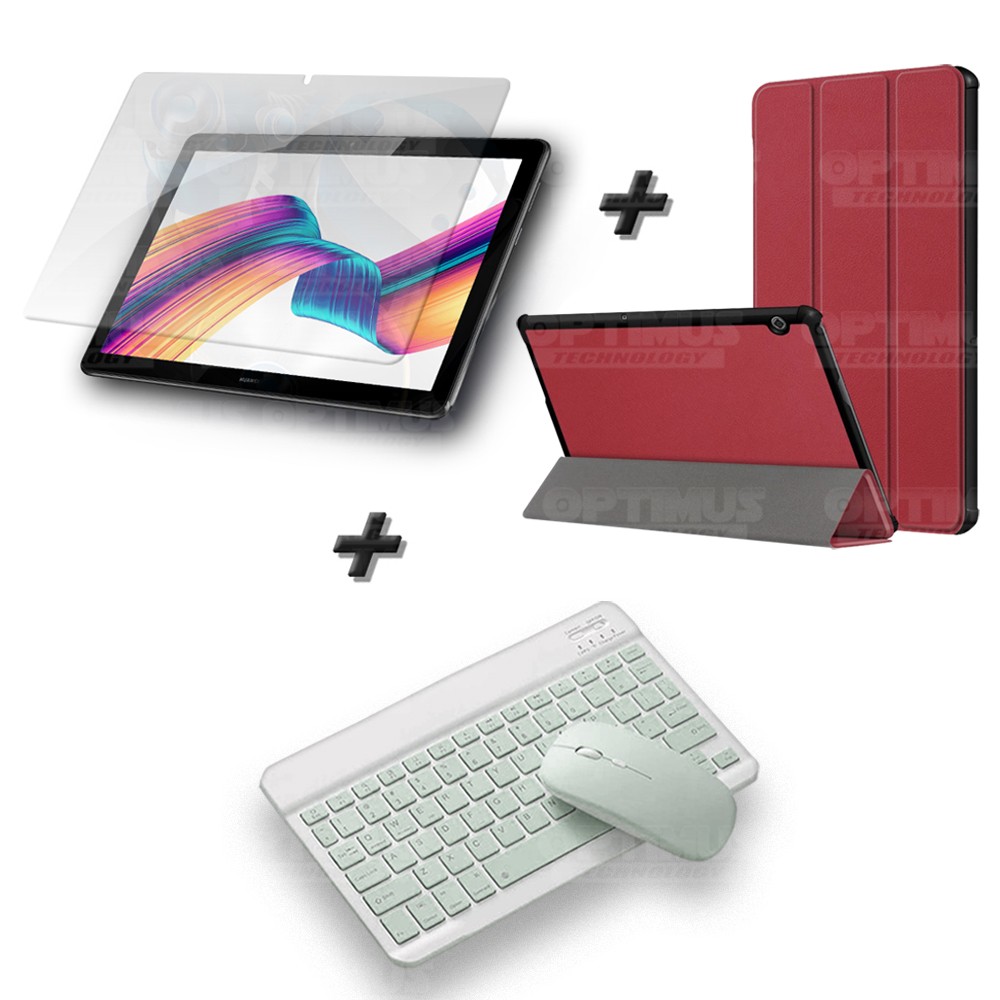 Kit Vidrio templado + Case Forro Protector + Teclado y Mouse Ratón Bluetooth para Tablet Huawei Huawei T5-10 OPTIMUS TECHNOLOGY™