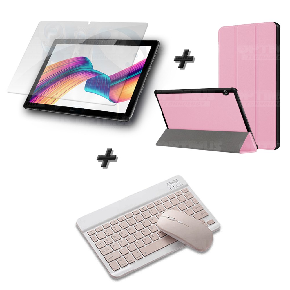 Kit Vidrio templado + Case Forro Protector + Teclado y Mouse Ratón Bluetooth para Tablet Huawei Huawei T5-10 OPTIMUS TECHNOLOGY™