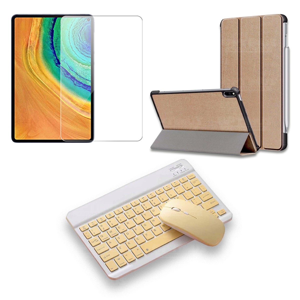 Kit Vidrio templado + Case Forro Protector + Teclado y Mouse Ratón Bluetooth para Tablet Huawei Matepad Pro 10.8 OPTIMUS TECHNOL