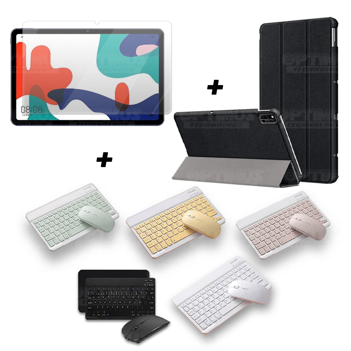 Kit Vidrio templado + Case Forro Protector + Teclado y Mouse Ratón Bluetooth para Tablet Huawei Matepad 10.4 OPTIMUS TECHNOLOGY™