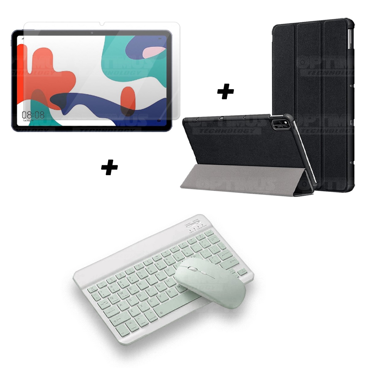 Kit Vidrio templado + Case Forro Protector + Teclado y Mouse Ratón Bluetooth para Tablet Huawei Matepad 10.4 OPTIMUS TECHNOLOGY™