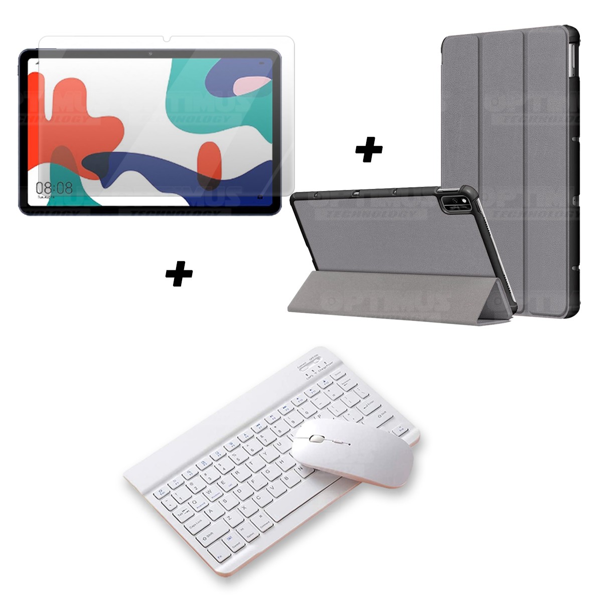 Kit Vidrio templado + Case Forro Protector + Teclado y Mouse Ratón Bluetooth para Tablet Huawei Matepad 10.4 OPTIMUS TECHNOLOGY™