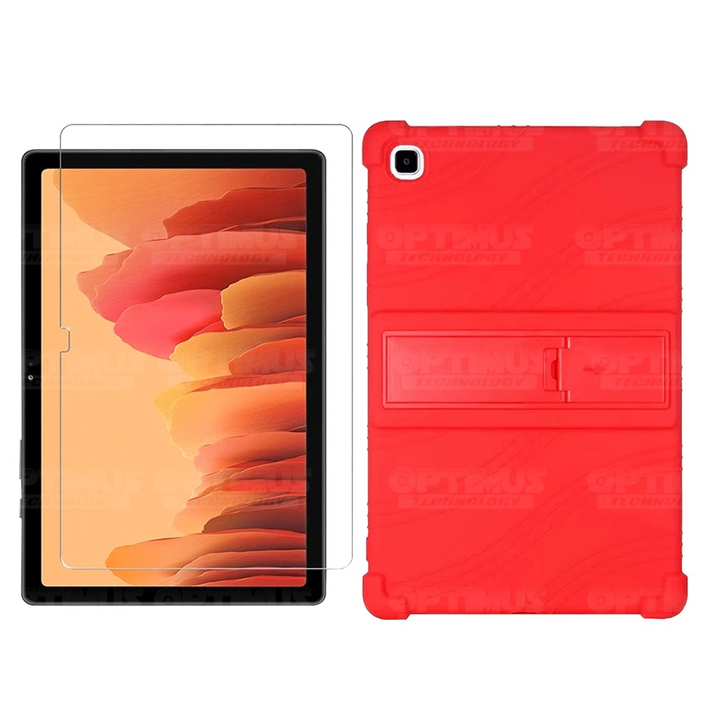 Kit Vidrio templado y Estuche Protector de goma antigolpes con soporte Tablet Samsung Galaxy Tab A7 10.4 2020 T500 - T505 OPTIMU