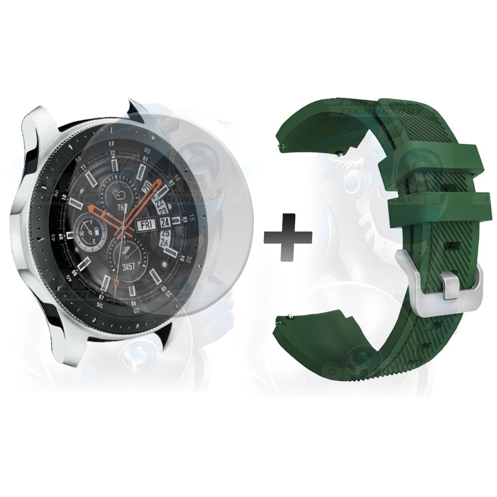 Kit Correa Pulso Manilla de Goma Y Vidrio Templado Samsung Galaxy Watch 46mm | OPTIMUS TECHNOLOGY™ | CRRY-VTP-GX-WCH-46 |