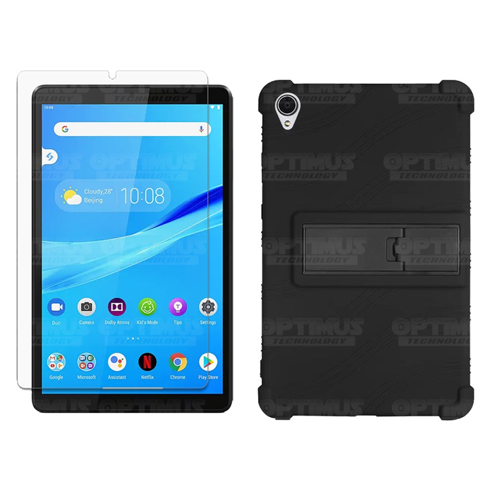 Kit Vidrio templado y Estuche Protector de goma antigolpes con soporte Tablet Lenovo Tab M8 8505x / x8505f OPTIMUS TECHNOLOGY™ -