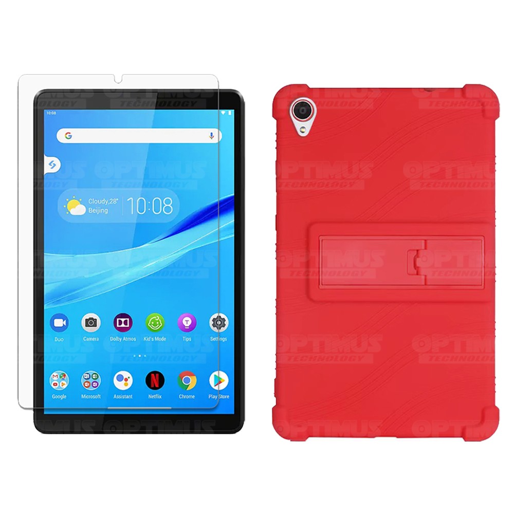 Kit Vidrio templado y Estuche Protector de goma antigolpes con soporte Tablet Lenovo Tab M8 8505x / x8505f OPTIMUS TECHNOLOGY™ -