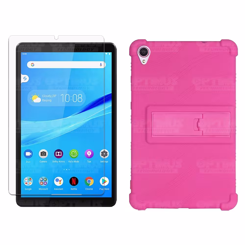Kit Vidrio templado y Estuche Protector de goma antigolpes con soporte Tablet Lenovo Tab M8 8505x / x8505f OPTIMUS TECHNOLOGY™ -