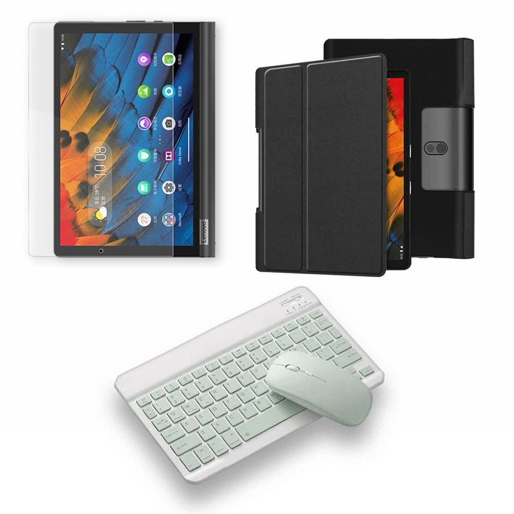 Kit Vidrio templado + Case Forro Protector + Teclado y Mouse Ratón Bluetooth para Tablet Lenovo Yoga Smart Tab Yt-x 705f OPTIMUS