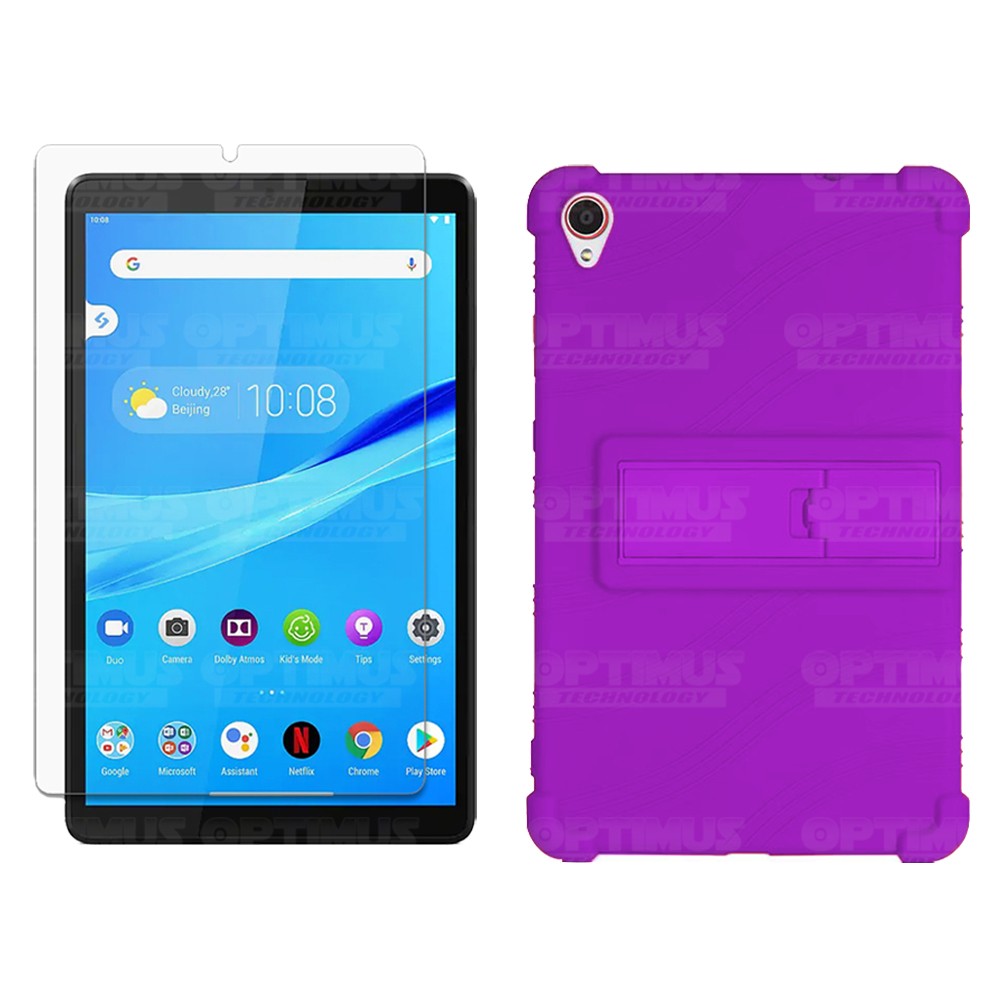 Kit Vidrio templado y Estuche Protector de goma antigolpes con soporte Tablet Lenovo Tab M8 8505x / x8505f OPTIMUS TECHNOLOGY™ -