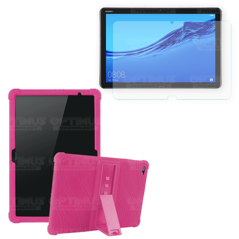 Kit Vidrio templado y Estuche Protector de goma antigolpes con soporte Tablet Huawei Mediapad M5 Lite 10.1 OPTIMUS TECHNOLOGY™ -