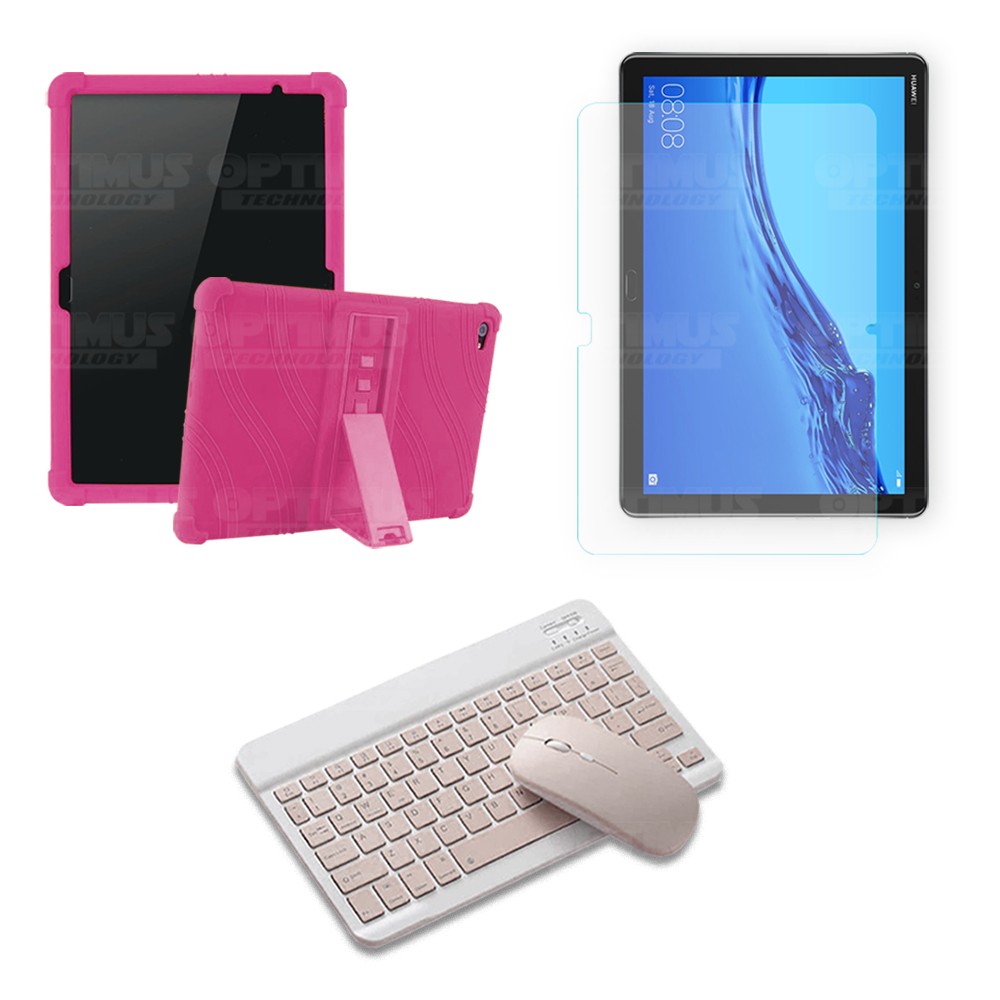 Kit Vidrio templado + Estuche Protector Goma + Teclado y Mouse Ratón Bluetooth para Tablet Huawei Mediapad M5 Lite 10.1 OPTIMUS