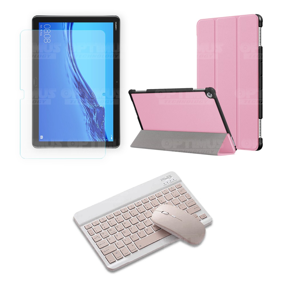 Kit Vidrio templado + Case Forro Protector + Teclado y Mouse Ratón Bluetooth para Tablet Huawei Mediapad M5 Lite 10.1 OPTIMUS TE