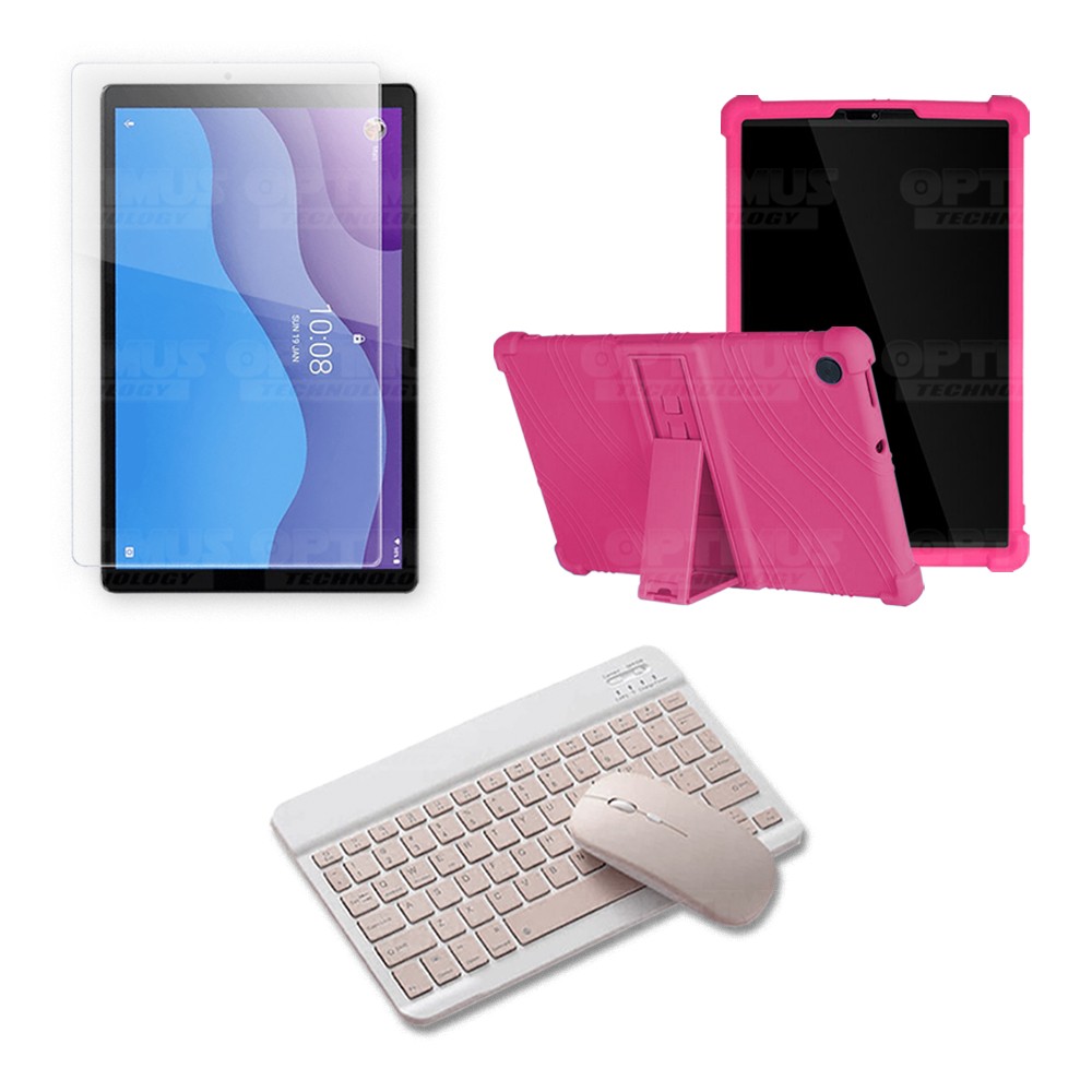 Kit Vidrio templado + Estuche Protector Goma + Teclado y Mouse Ratón Bluetooth para Tablet Lenovo M10 HD TB-X306 OPTIMUS TECHNOL