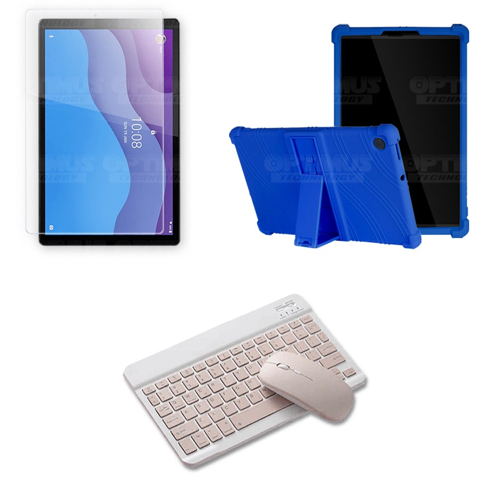 Kit Vidrio templado + Estuche Protector Goma + Teclado y Mouse Ratón Bluetooth para Tablet Lenovo M10 HD TB-X306 OPTIMUS TECHNOL