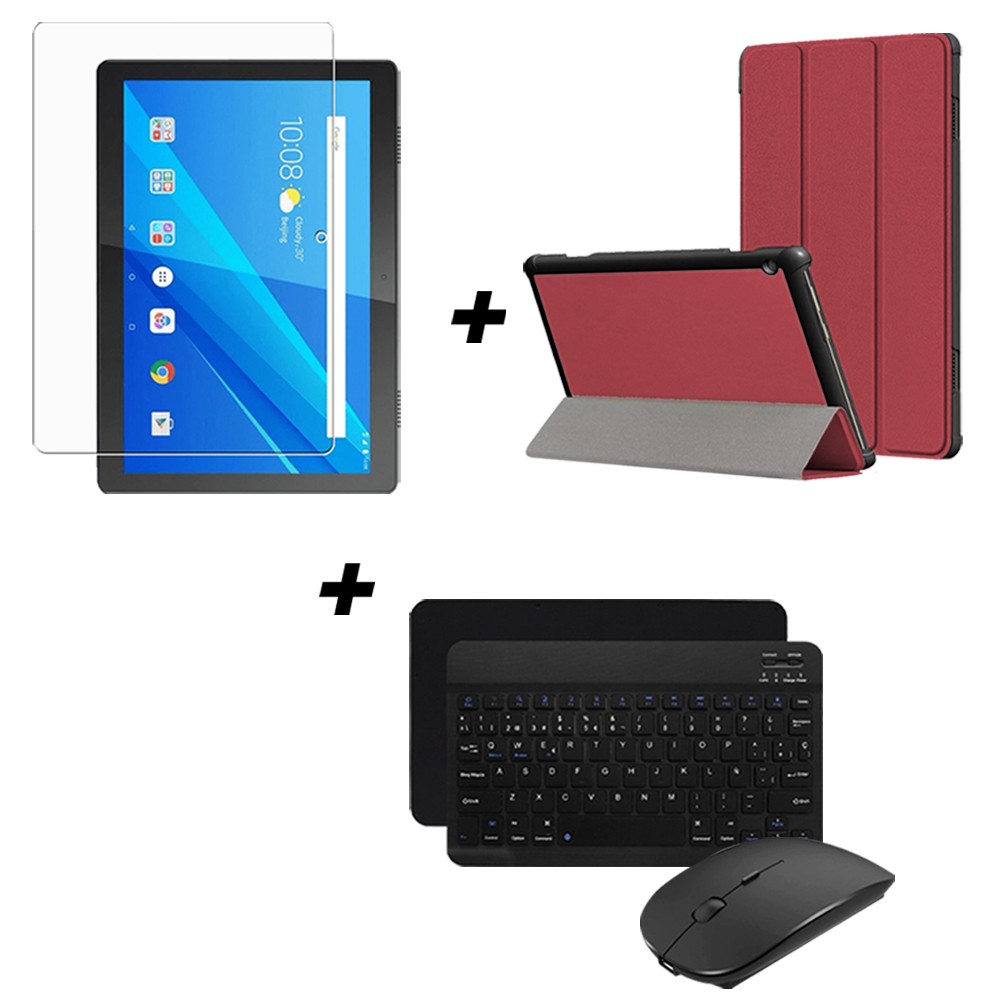 Kit Vidrio templado + Case Forro Protector + Teclado y Mouse Ratón Bluetooth para Tablet Lenovo m10 tb-x505f OPTIMUS TECHNOLOGY™