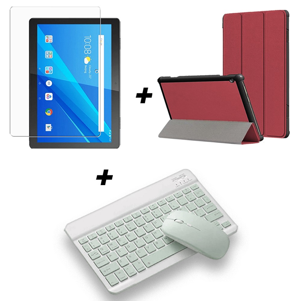 Kit Vidrio templado + Case Forro Protector + Teclado y Mouse Ratón Bluetooth para Tablet Lenovo m10 tb-x505f OPTIMUS TECHNOLOGY™