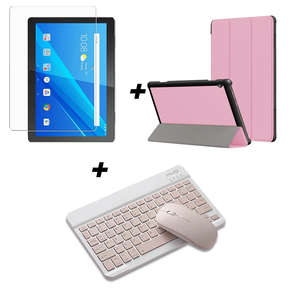 Kit Vidrio templado + Case Forro Protector + Teclado y Mouse Ratón Bluetooth para Tablet Lenovo m10 tb-x505f OPTIMUS TECHNOLOGY™