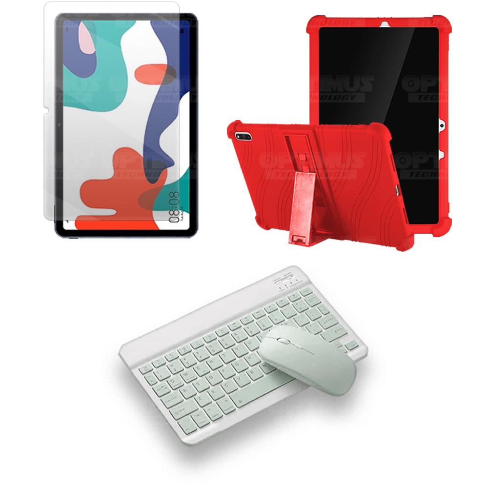 Kit Vidrio templado + Estuche Protector Goma + Teclado y Mouse Ratón Bluetooth para Tablet Huawei matepad 10.4 OPTIMUS TECHNOLOG
