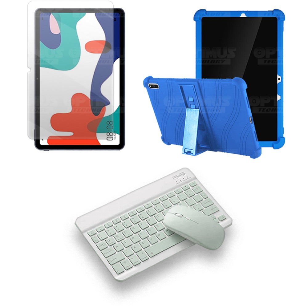 Kit Vidrio templado + Estuche Protector Goma + Teclado y Mouse Ratón Bluetooth para Tablet Huawei matepad 10.4 OPTIMUS TECHNOLOG