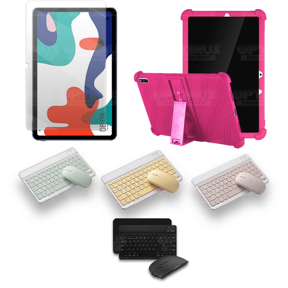 Kit Vidrio templado + Estuche Protector Goma + Teclado y Mouse Ratón Bluetooth para Tablet Huawei matepad 10.4 OPTIMUS TECHNOLOG