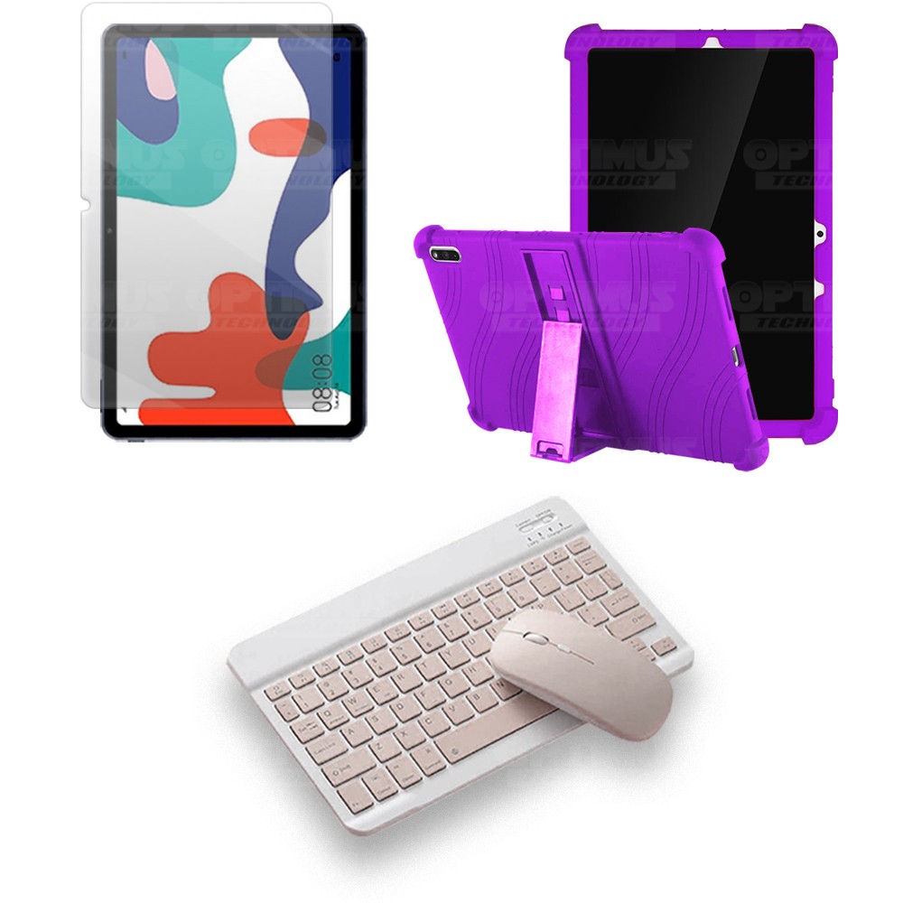 Kit Vidrio templado + Estuche Protector Goma + Teclado y Mouse Ratón Bluetooth para Tablet Huawei matepad 10.4 OPTIMUS TECHNOLOG