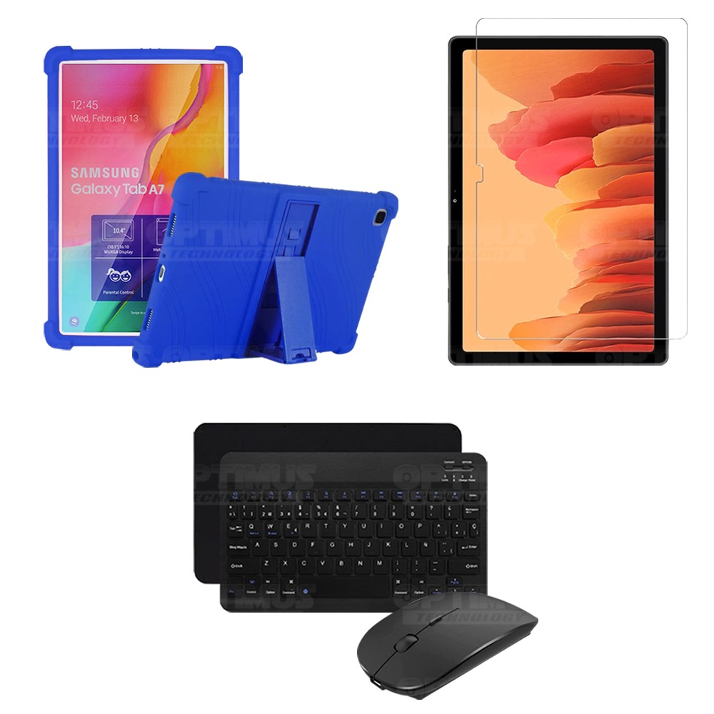Kit Vidrio templado + Estuche Protector Goma + Teclado y Mouse Bluetooth para Tablet Samsung Galaxy Tab A7 10.4 2020 T500 - T505