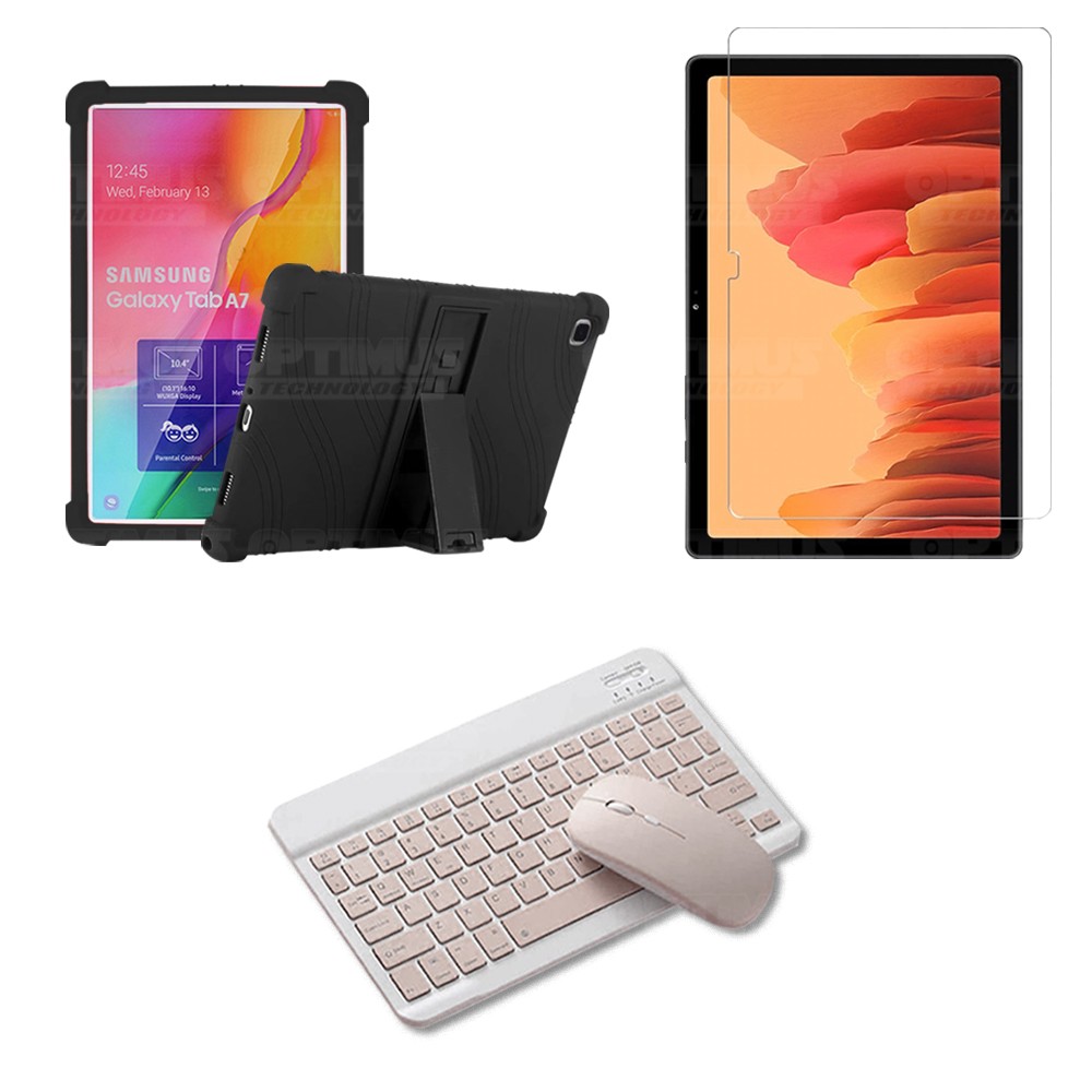 Kit Vidrio templado + Estuche Protector Goma + Teclado y Mouse Bluetooth para Tablet Samsung Galaxy Tab A7 10.4 2020 T500 - T505