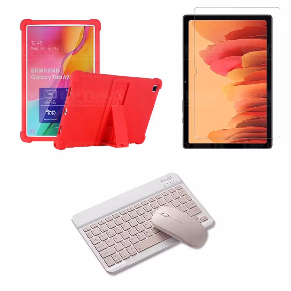 Kit Vidrio templado + Estuche Protector Goma + Teclado y Mouse Bluetooth para Tablet Samsung Galaxy Tab A7 10.4 2020 T500 - T505