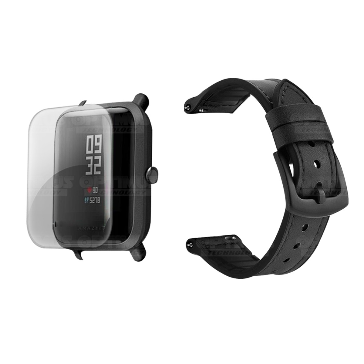 KIT Correa Manilla de cuero leather y Buff Screen protector para Reloj Smartwatch Xiaomi Amazfit Bip OPTIMUS TECHNOLOGY™ - 5
