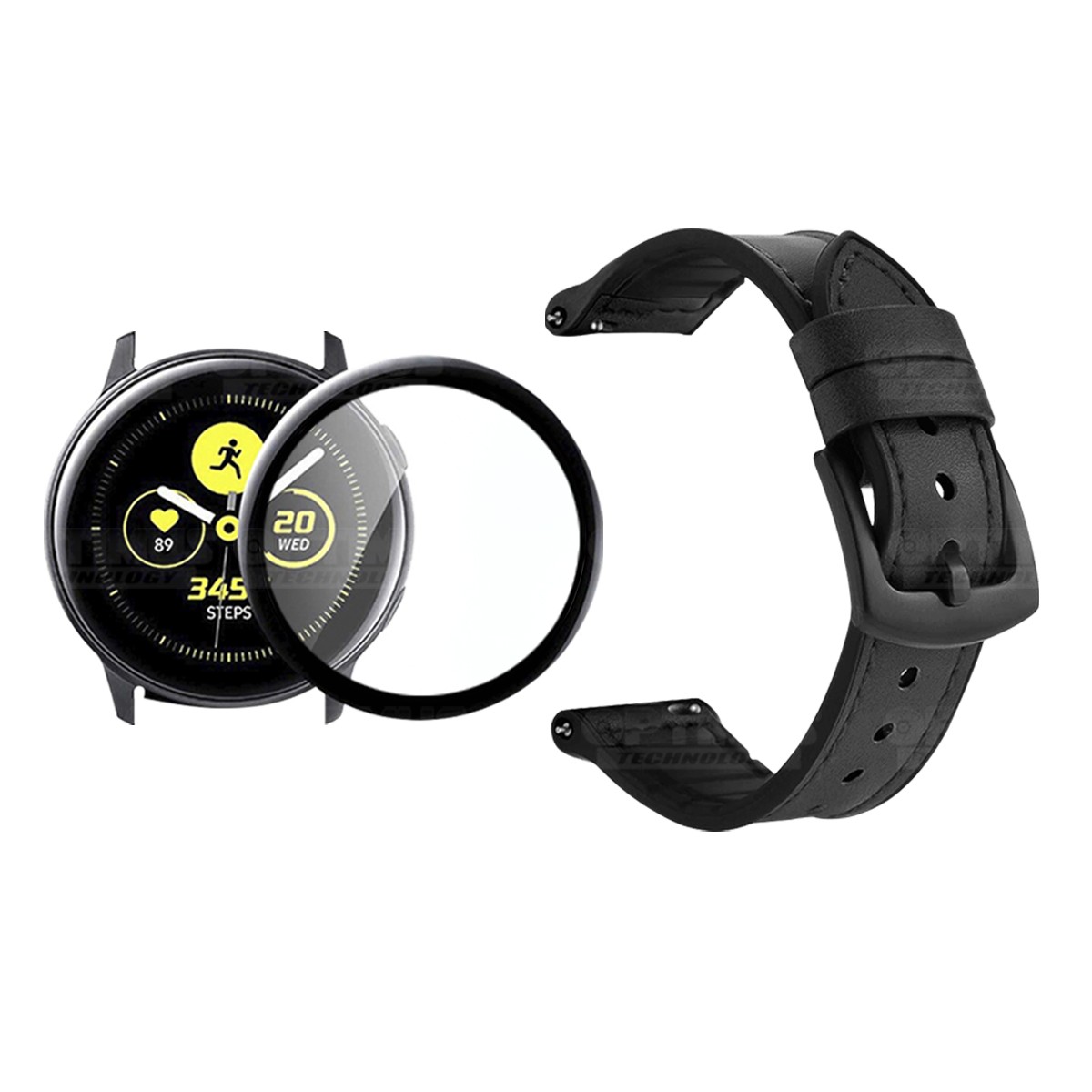 KIT Correa Manilla de cuero leather y Vidrio templado cerámico para Reloj Smartwatch Samsung Galaxy Active 40mm OPTIMUS TECHNOLO