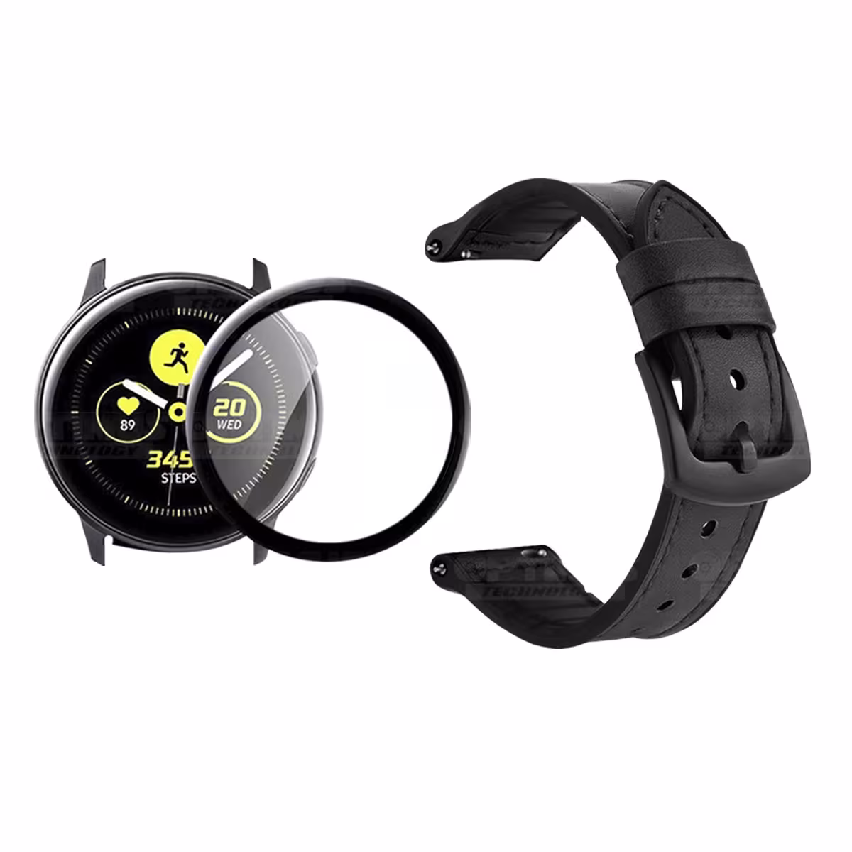 KIT Correa Manilla de cuero leather y Vidrio templado cerámico para Reloj Smartwatch Samsung Galaxy Active 44mm OPTIMUS TECHNOLO
