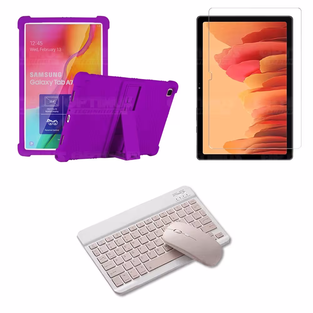 Kit Vidrio templado + Estuche Protector Goma + Teclado y Mouse Bluetooth para Tablet Samsung Galaxy Tab A7 10.4 2020 T500 - T505