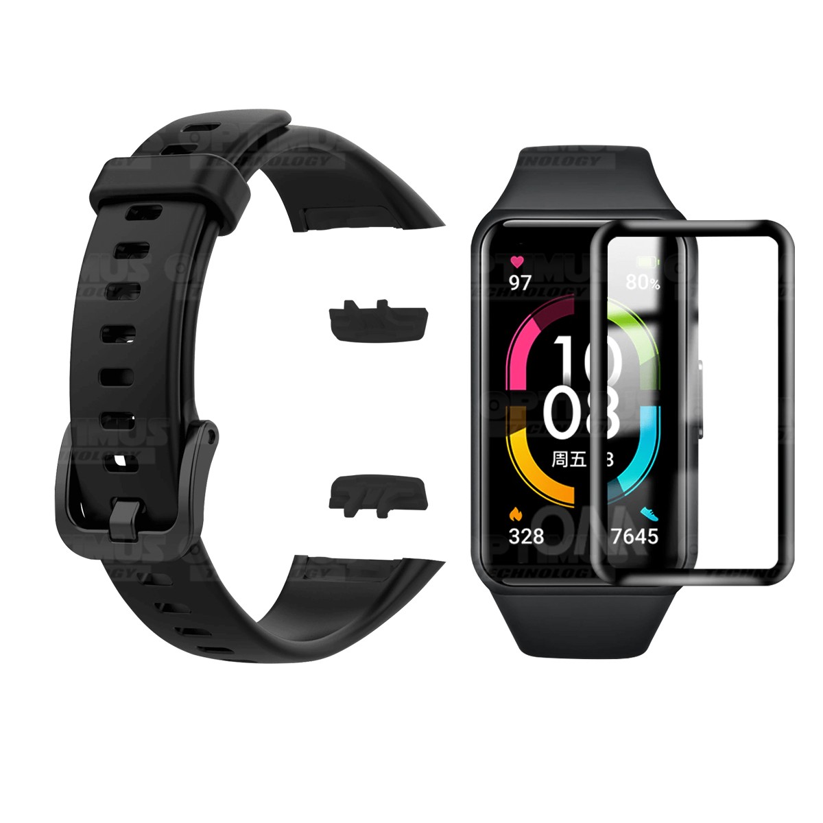 Vidrio Templado Cerámico Y Correa Smartwatch Reloj Inteligente Huawei Honor Band 6 | OPTIMUS TECHNOLOGY™ | CRR-VTP-HNR-6 |