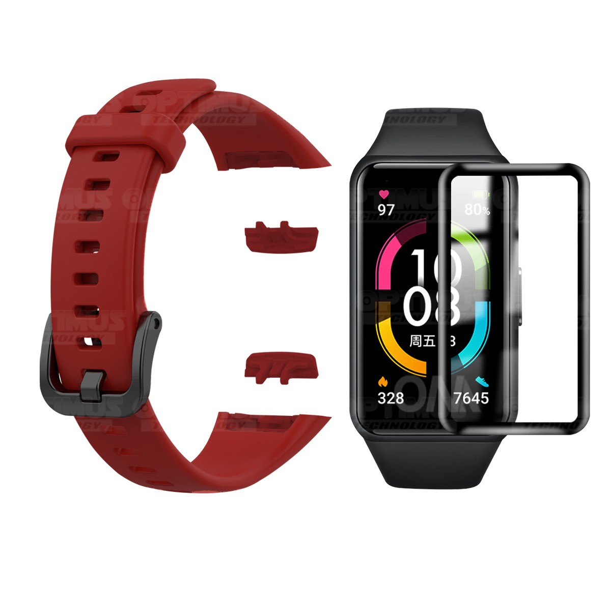 Vidrio Templado Cerámico Y Correa Smartwatch Reloj Inteligente Huawei Honor Band 6 | OPTIMUS TECHNOLOGY™ | CRR-VTP-HNR-6 |