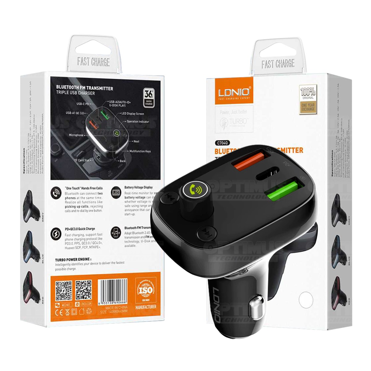 Cargador transmisor radio FM bluetooth 5.0 para carro automóvil Vehículos Camiones de tres puertos 2USB + 1Tipo C LIDNIO Charger